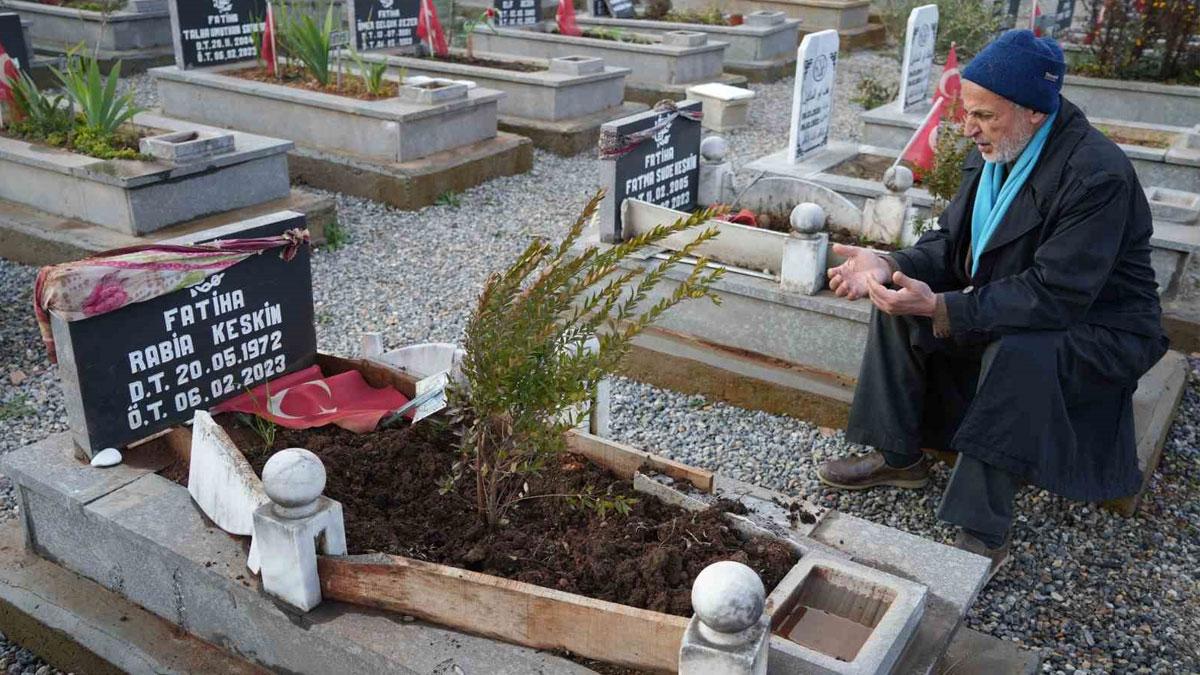 Depremde eşi ve kızını, 10 ay sonra da engelli oğlunu kaybetti, 6 Şubat sabahına mezarlıkta girdi
