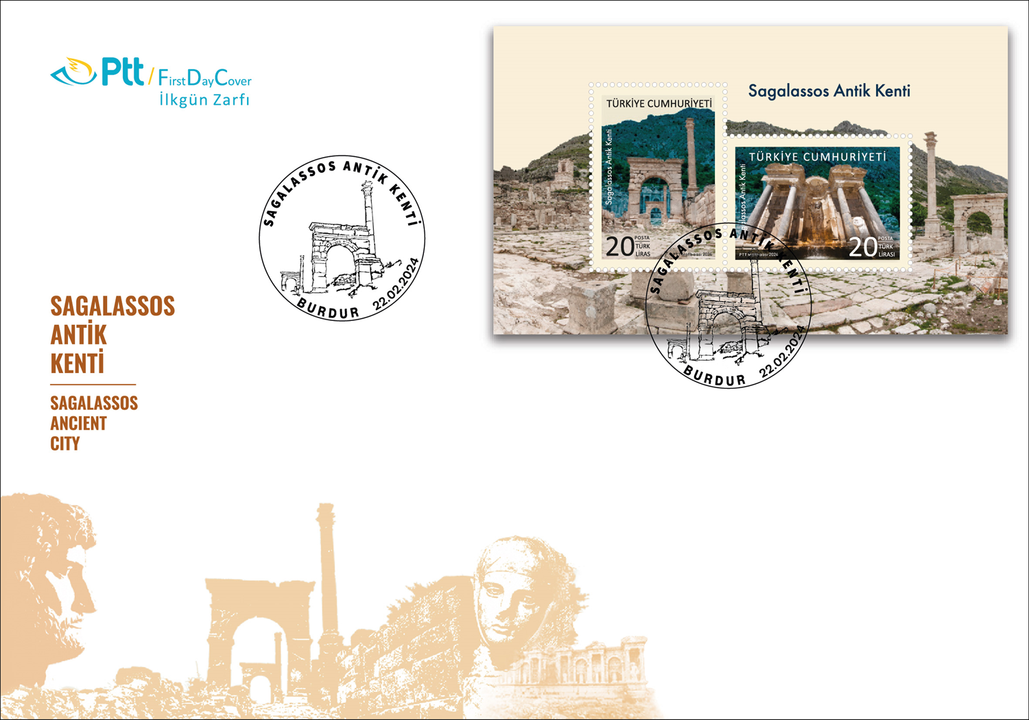 PTT'den "Sagalassos Antik Kenti" konulu anma pulu ve ilk gün zarfı