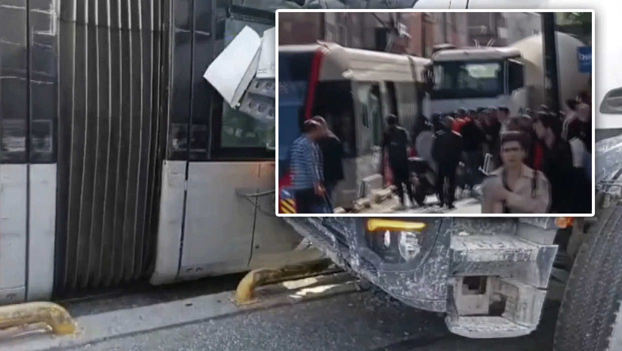 İstanbul'da tramvayla beton mikseri çarpıştı! Seferler durma noktasına geldi