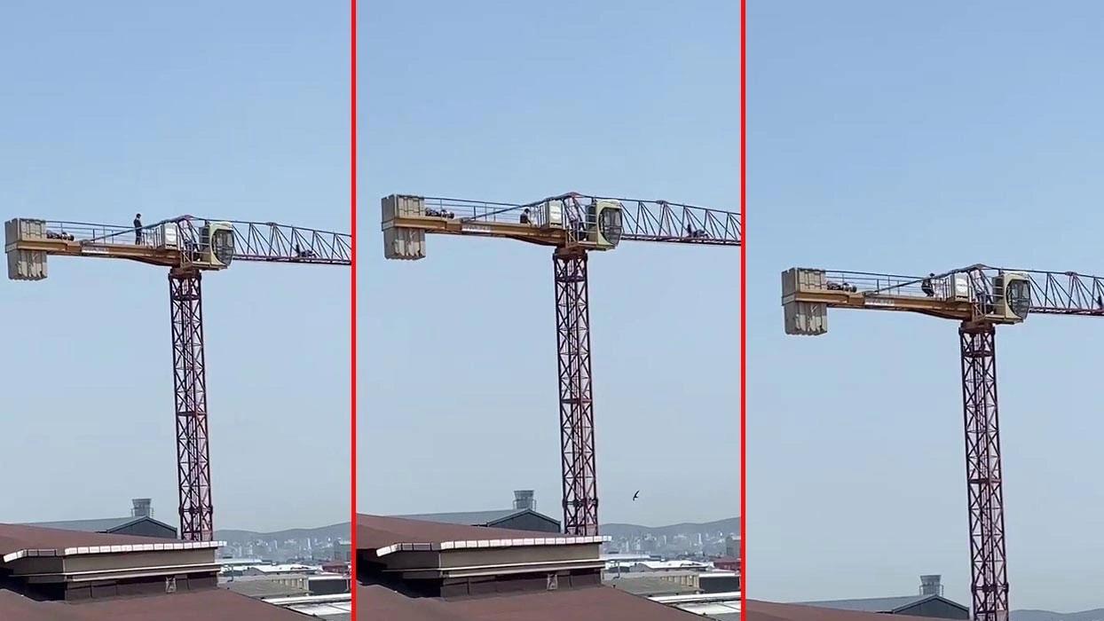 Pendik'te 60 metre yükseklikteki vincin üstünde namaz kıldı