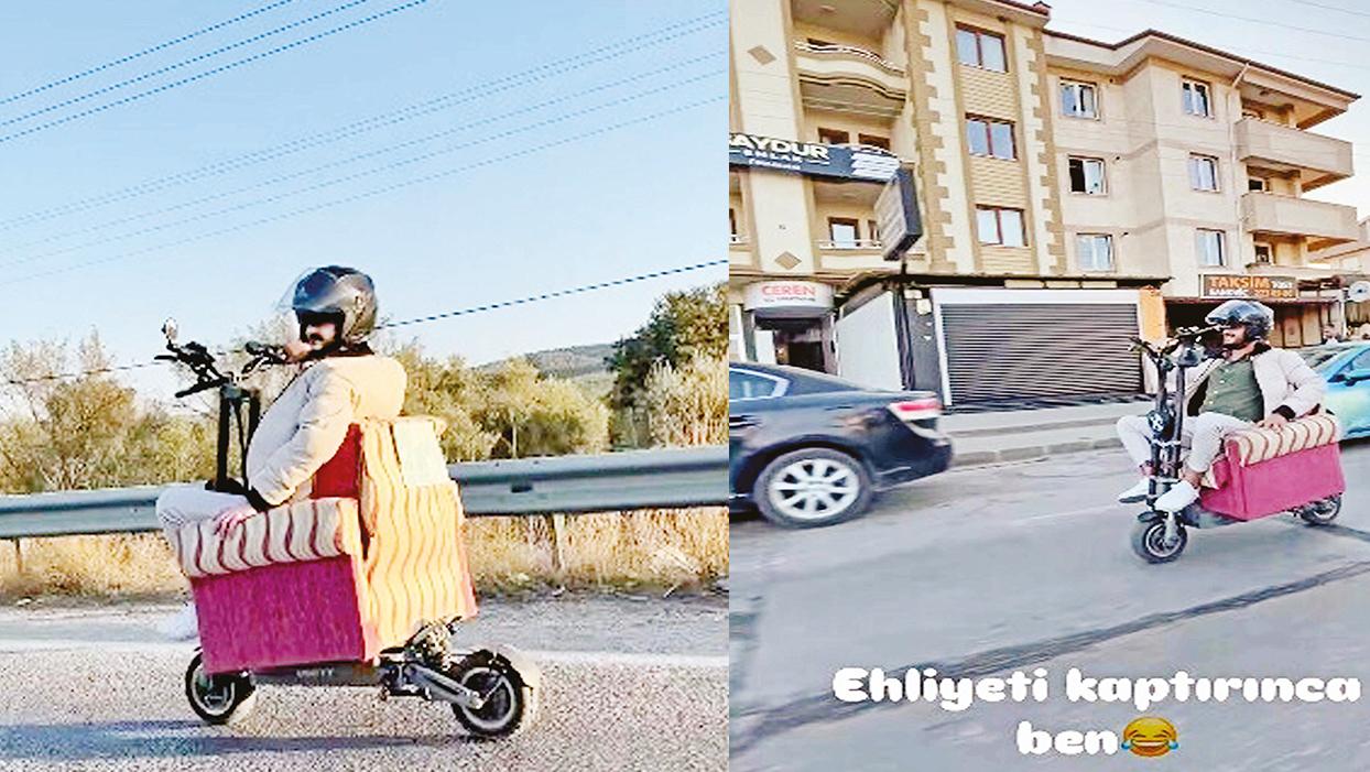 Scooter üzerine koltuk monte etti! Espriye 3 bin TL ceza