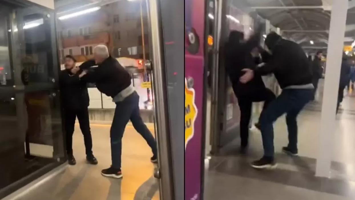 Bursa'da metro istasyonunda omuz atma kavgası