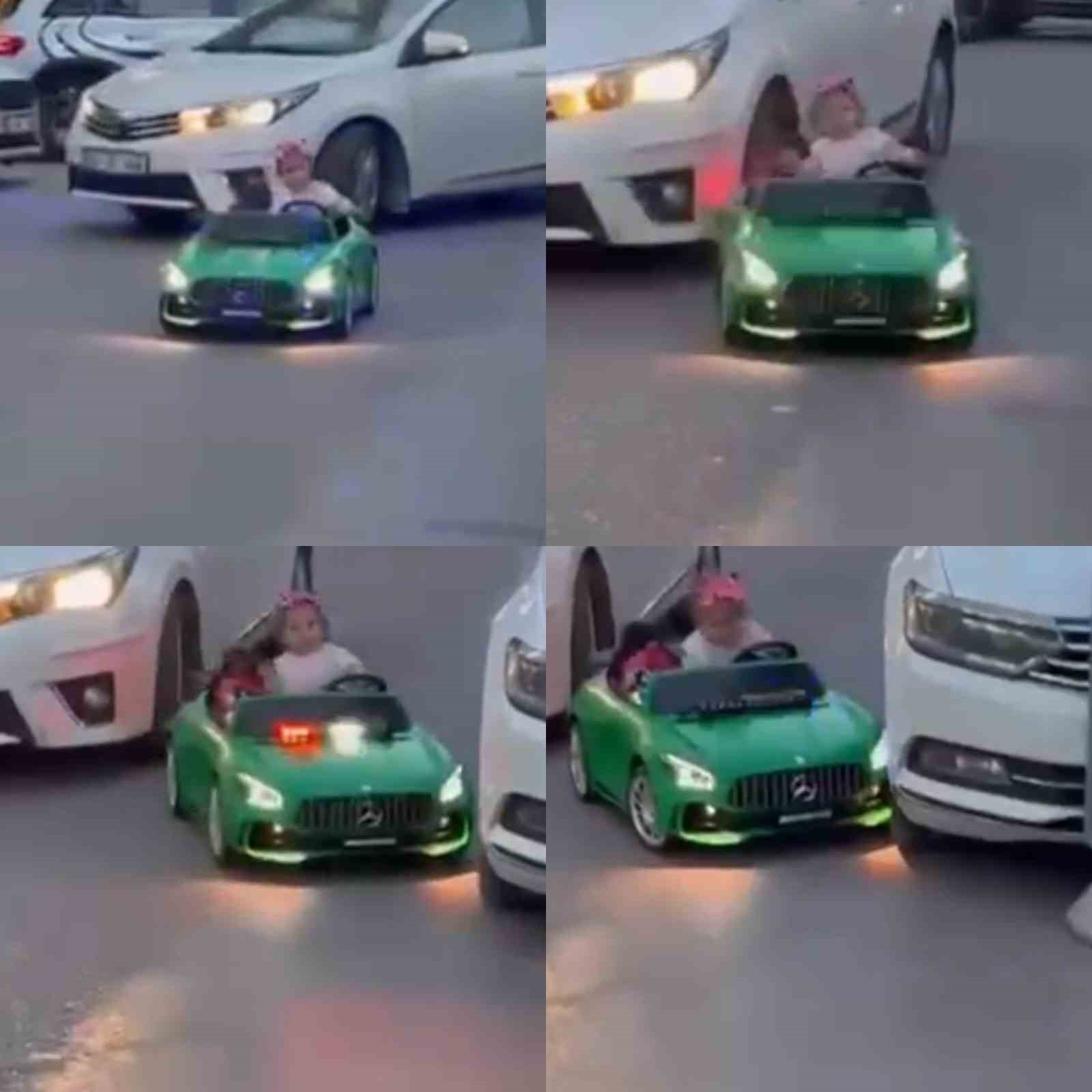 Akülü araca otomobilin çarptığı anlar yürekleri ağza getirdi