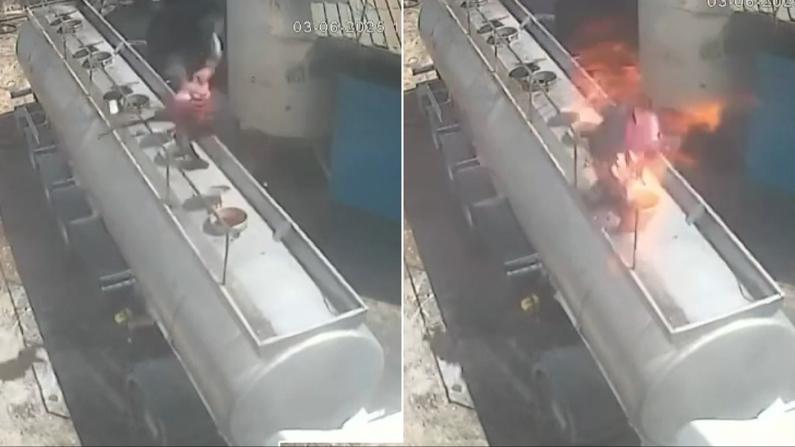 Sigarayla açtığı tanker kapağı bomba gibi patladı