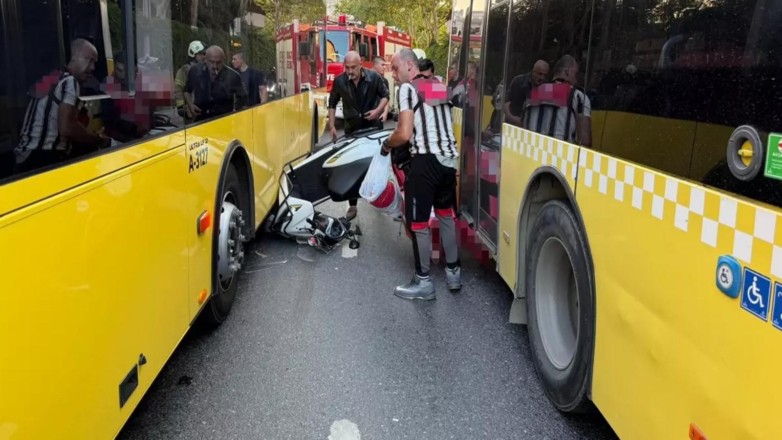 İETT otobüsü motosikletli aileye çarptı