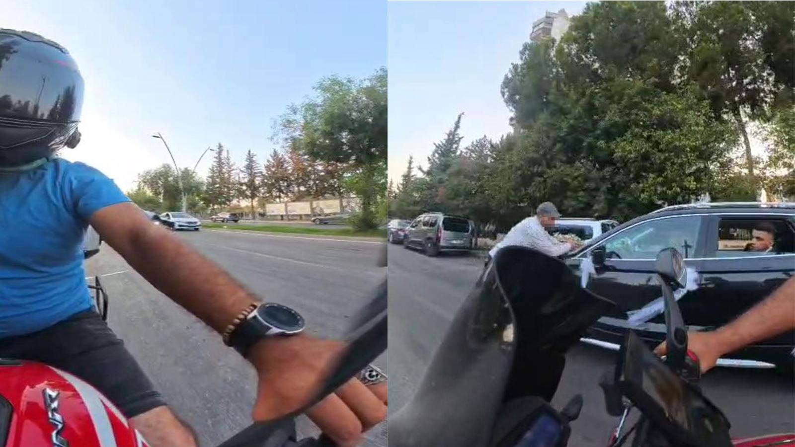 Düğün aracından para almak için metrelerce koştu, kaputa atladı