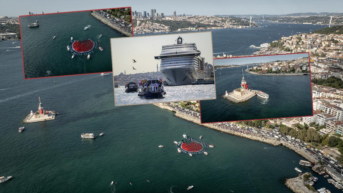 Karaköy'den Salacak'a dayanışma: İstanbul Boğazı 'Filistin' bayraklarıyla süslendi