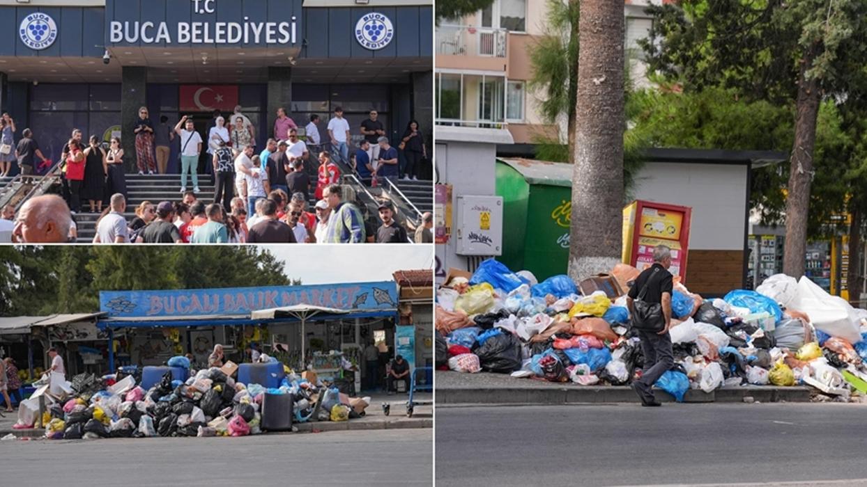 Buca Belediyesinde maaş alamadıkları için iş bırakan işçilerin eylemi sürüyor