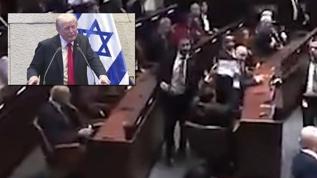 Trump'ın İsrail parlamentosundaki hitabında "Filistin'in tanıyın" pankartı açan milletvekilleri zorla dışarı çıkarıldı