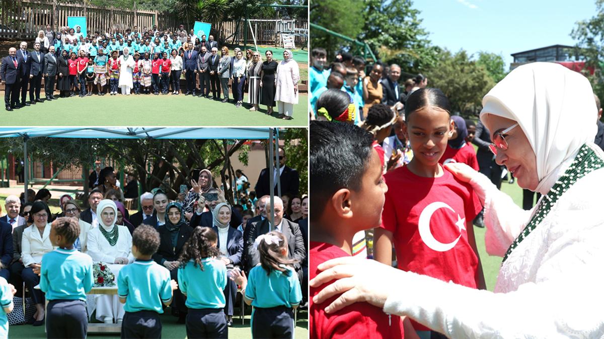 Emine Erdoğan'dan Güney Afrika'da Maarif Okulu'na ziyaret! Çocuklardan sıcak karşılama