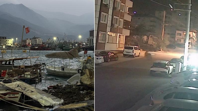 Hatay'da 5 tekne ve 1 yat alabora oldu! Çöp konteyneri de metrelerce sürüklendi! İşte o anlar...