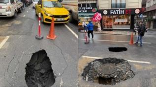 Şişli'de yol çöktü