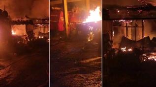 Ahırda çıkan yangın 3 ev, 2 otomobil ve 2 römorku küle çevirdi