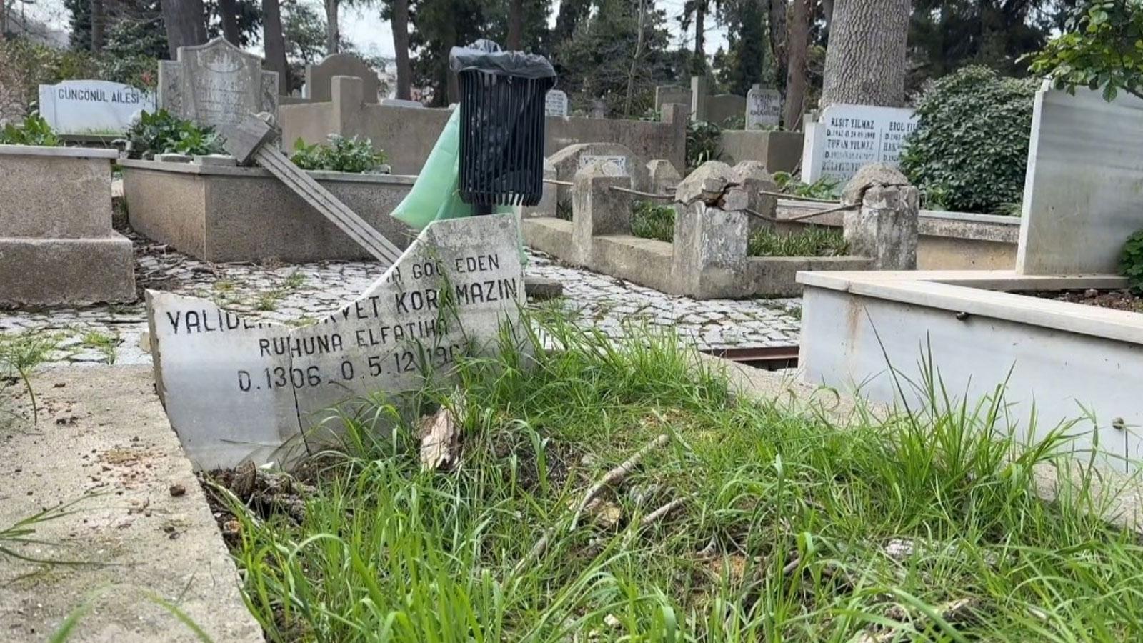 İBB duyarsız kaldı! Sarıyer mezarlığındaki bakımsız ağaçlar mezarlara zarar verdi