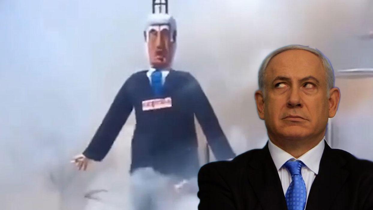 7 metrelik Netanyahu kuklası alkışlarla yakıldı!
