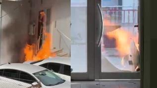 İzmit'te doğal gaz kokusu paniğe neden oldu, yangın ve gaz kaçağı kameraya yansıdı