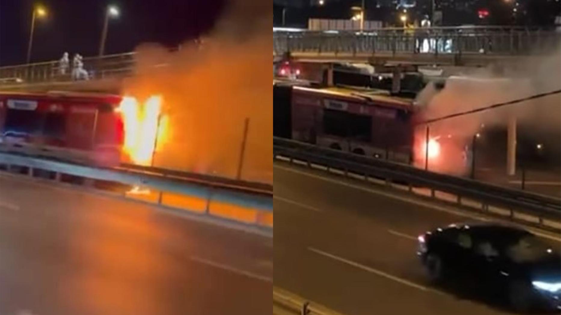Kağıthane'de korkutan yangın... Metrobüs alevlere teslim oldu