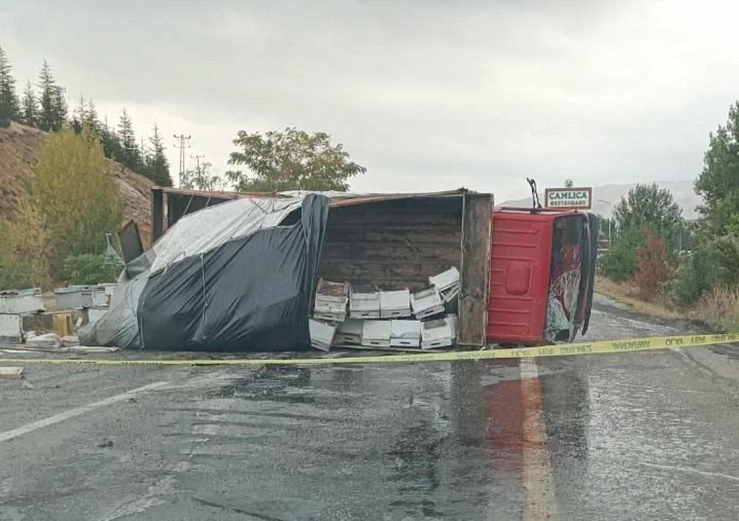 Malatya'da arı kovanı yüklü kamyon devrildi: 2 yaralı