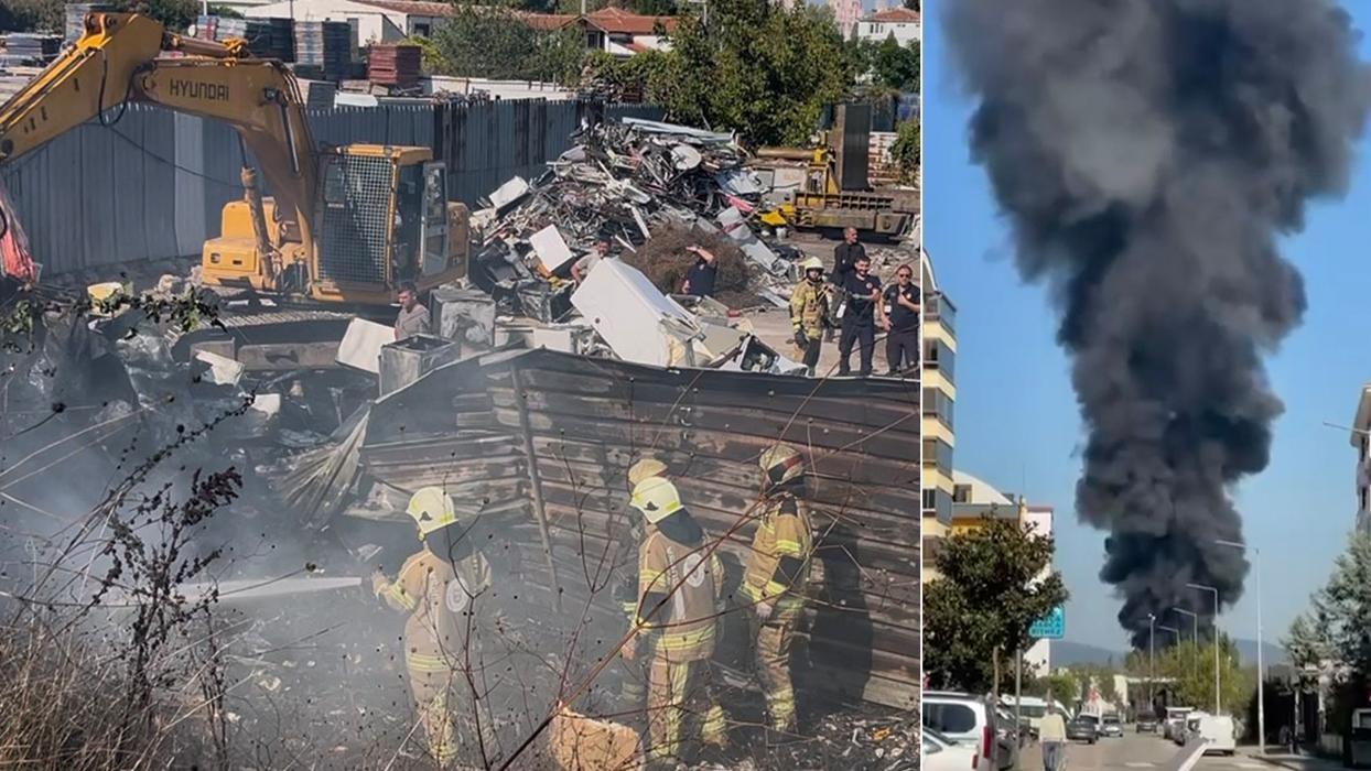 Geri dönüşüm deposunda çıkan yangın paniğe neden oldu: Dumanlar kent merkezinden görüldü