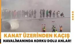 Havalimanında korku dolu anlar! Yolcu uçağı alev aldı Yolcular kanattan tahliye edildi
