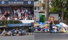 Buca Belediyesinde maaş alamadıkları için iş bırakan işçilerin eylemi sürüyor