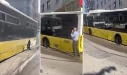 Maltepe'de İETT otobüsü yolda oluşan çukura düştü