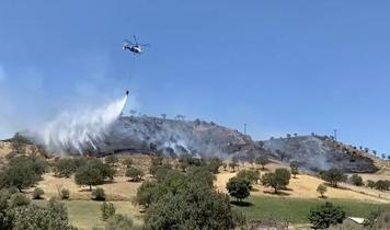 Çanakkale'de orman alanında çıkan yangına havadan ve karadan müdahale ediliyor