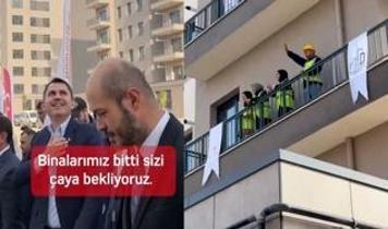 İşçiler deprem konutlarını inceleyen Bakan Kurum'a seslendi: Binalarımız bitti, sizi çaya bekliyoruz