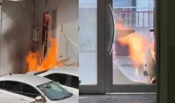 İzmit'te doğal gaz kokusu paniğe neden oldu, yangın ve gaz kaçağı kameraya yansıdı