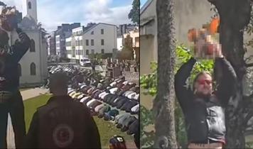 Saygısızlıkta sınır tanımadılar! Cuma namazı esnasında "domuz başı" ile kirli provokasyon